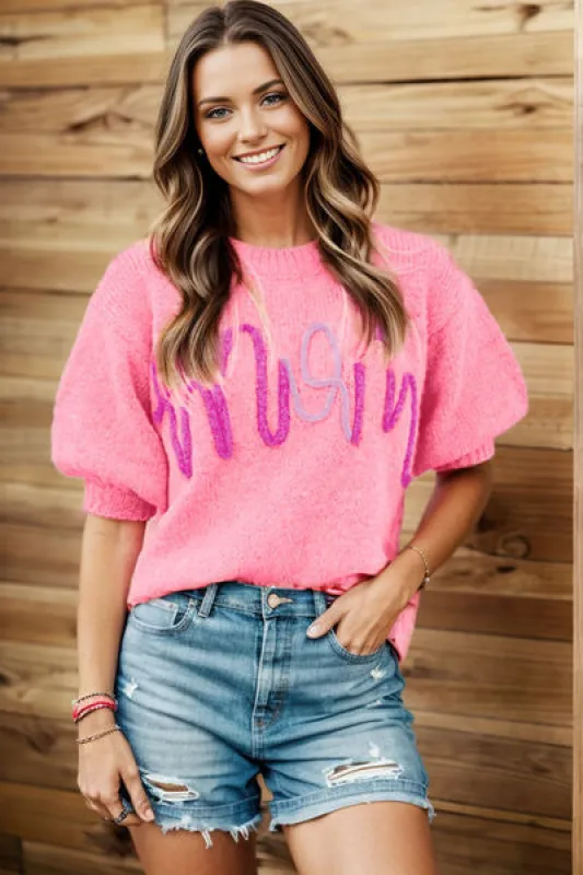 Graphic Lantern Sleeve Round Neck Sweater sold by Charming Charlie