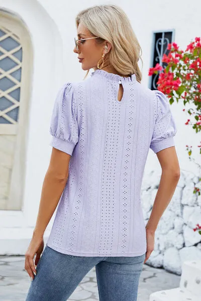 Frill Mock Neck Short Sleeve Eyelet Blouse sold by Charming Charlie product image thumbnail 2