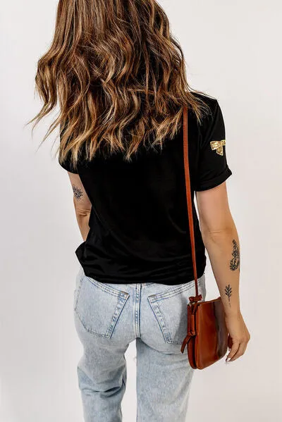 Bow Print Sequin Round Neck Short Sleeve T-Shirt sold by Charming Charlie product image thumbnail 2