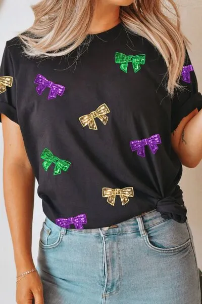 Bow Print Sequin Round Neck Short Sleeve T-Shirt sold by Charming Charlie product image thumbnail 3