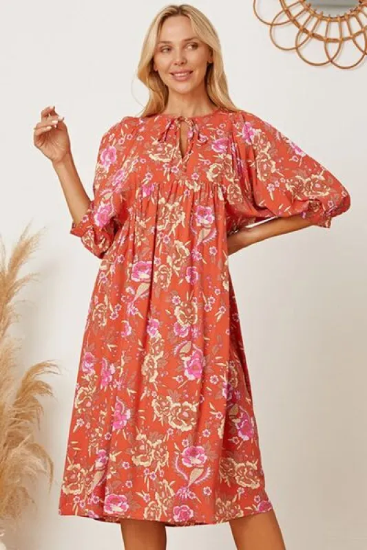 Floral Tie Neck Half Sleeve Dress sold by Charming Charlie
