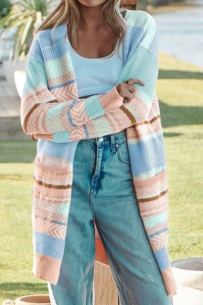 Color Block Pocketed Dropped Shoulder Cardigan sold by Charming Charlie