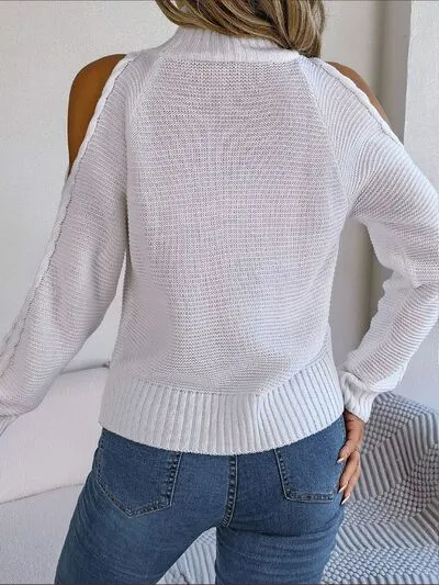 Cable-Knit Turtleneck Cold Shoulder Sweater sold by Charming Charlie product image thumbnail 4