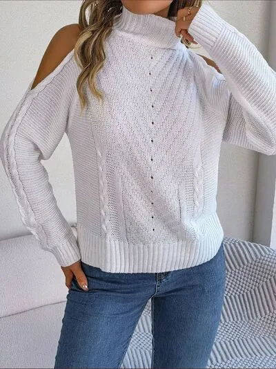 Cable-Knit Turtleneck Cold Shoulder Sweater sold by Charming Charlie product image thumbnail 2
