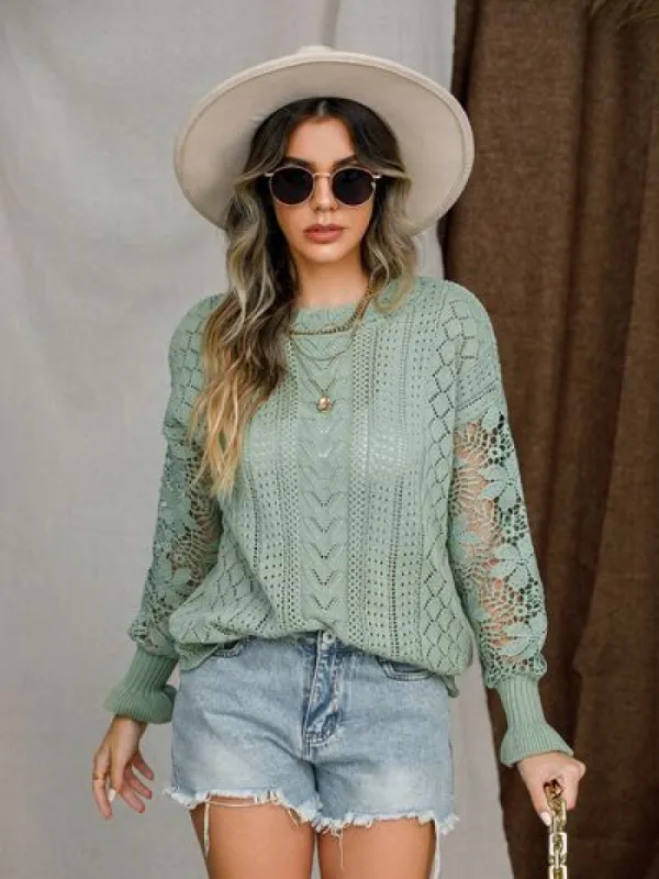Eyelet Crochet Lantern Sleeve Sweater sold by Charming Charlie