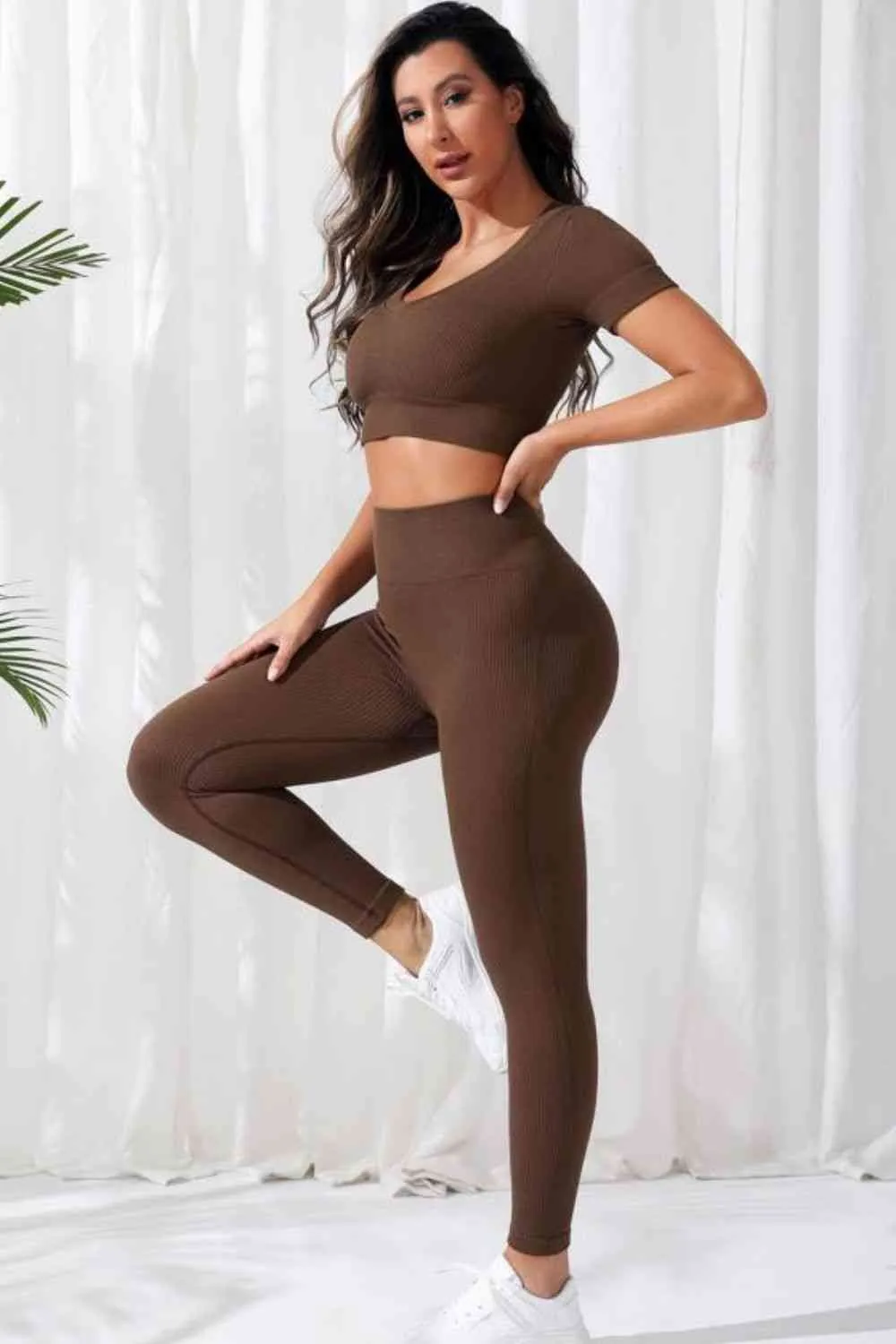 V-Neck Crop Top and High Waistband Long Active Pants sold by Charming Charlie product image thumbnail 3