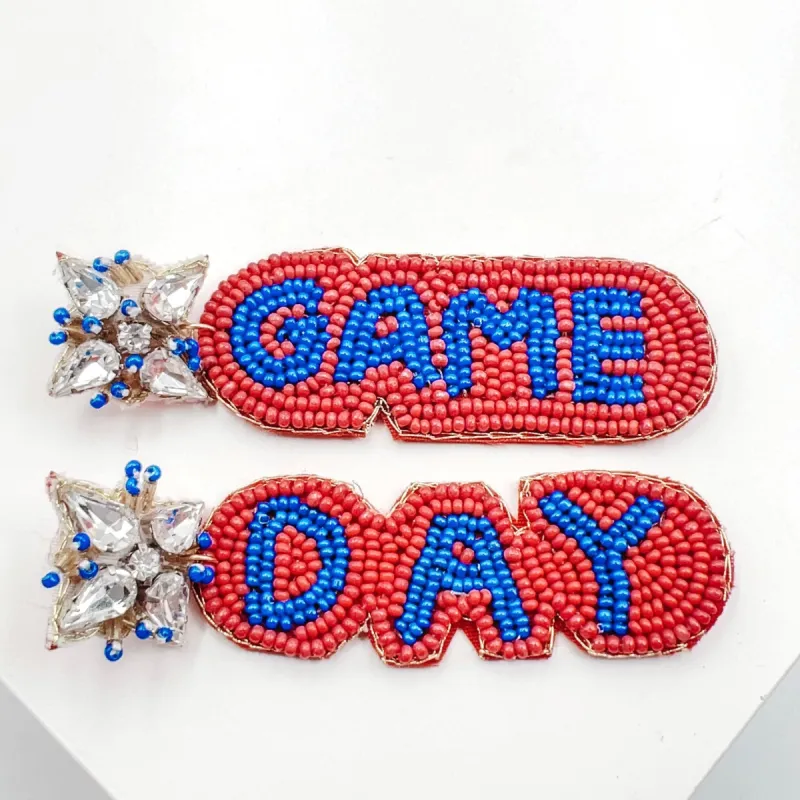 Gameday Red/Blue Beaded Earrings S54 made by Charming Charlie