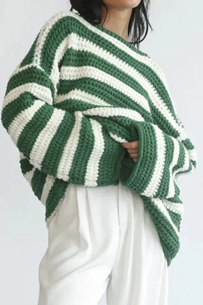 Striped Round Neck Dropped Shoulder Sweater sold by Charming Charlie product image thumbnail 3