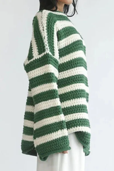 Striped Round Neck Dropped Shoulder Sweater sold by Charming Charlie product image thumbnail 4