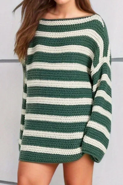 Striped Round Neck Dropped Shoulder Sweater sold by Charming Charlie