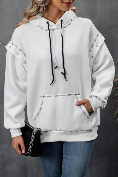 Drawstring Kangaroo Pocket Dropped Shoulder Hoodie sold by Charming Charlie product image thumbnail 3