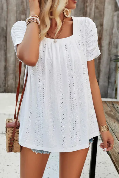 Eyelet Square Neck Puff Sleeve T-Shirt sold by Charming Charlie product image thumbnail 4