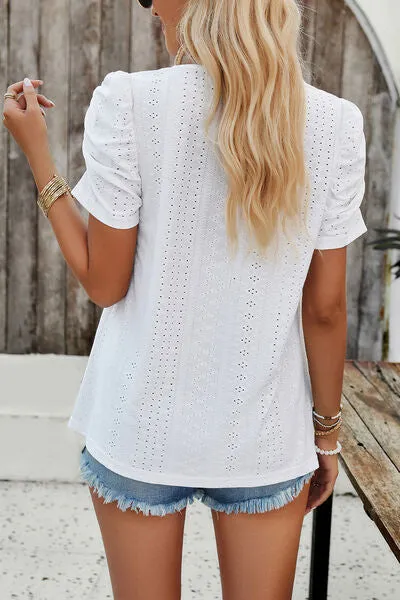 Eyelet Square Neck Puff Sleeve T-Shirt sold by Charming Charlie product image thumbnail 2