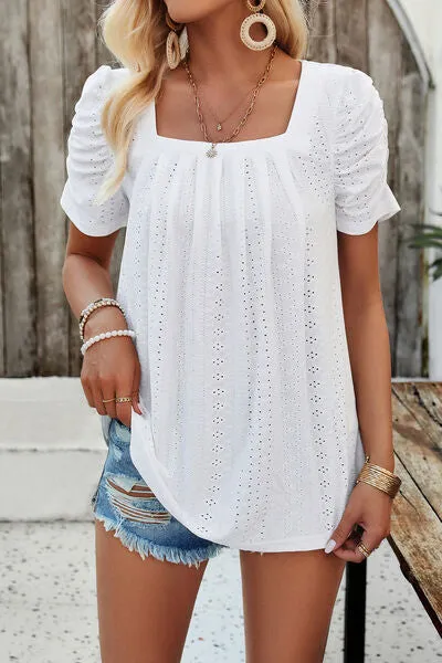 Eyelet Square Neck Puff Sleeve T-Shirt sold by Charming Charlie product image thumbnail 3