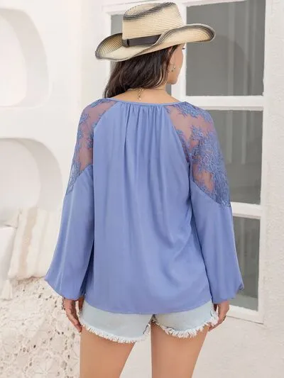Lace Detail Tie Neck Balloon Sleeve Blouse sold by Charming Charlie product image thumbnail 2