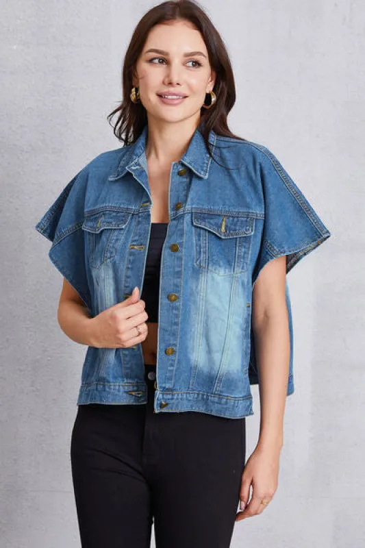 Pocketed Button Up Short Sleeve Denim Top sold by Charming Charlie