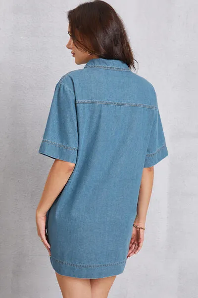 Pocketed Collared Neck Mini Denim Dress sold by Charming Charlie product image thumbnail 5