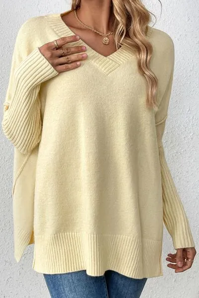 Slit V-Neck Dropped Shoulder Sweater sold by Charming Charlie product image thumbnail 4