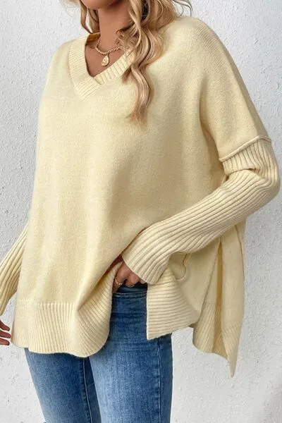 Slit V-Neck Dropped Shoulder Sweater sold by Charming Charlie product image thumbnail 5