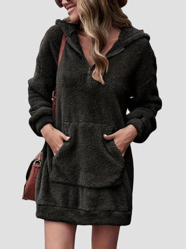 Half Zip Dropped Shoulder Oversized Hoodie sold by Charming Charlie