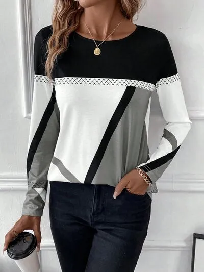 Contrast Round Neck Long Sleeve T-Shirt sold by Charming Charlie