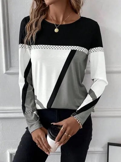 Contrast Round Neck Long Sleeve T-Shirt sold by Charming Charlie product image thumbnail 3