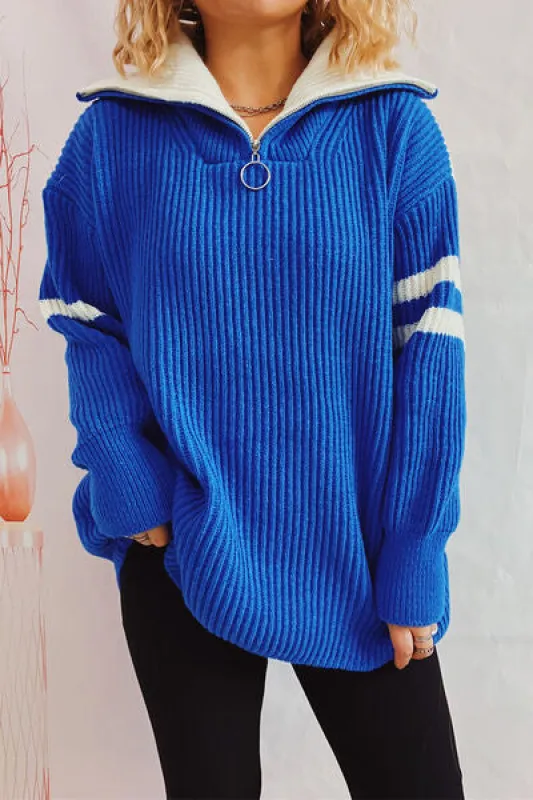 Quarter Zip Striped Dropped Shoulder Sweater sold by Charming Charlie