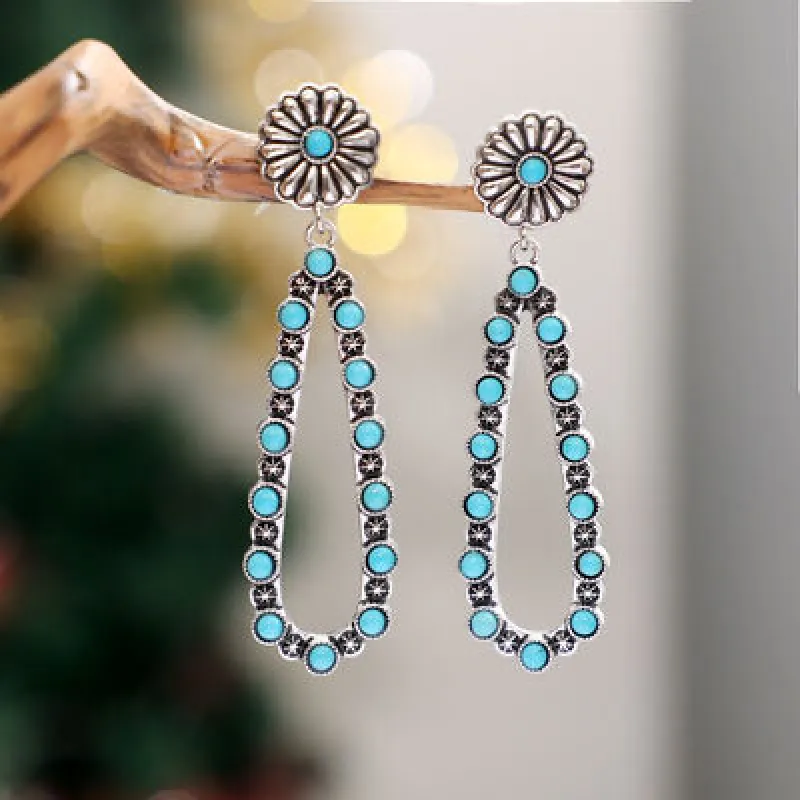 Flower Artificial Turquoise Teardrop Earrings sold by Charming Charlie