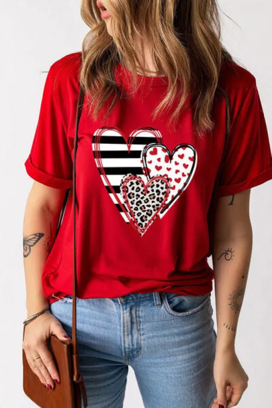 Heart Round Neck Short Sleeve T-Shirt sold by Charming Charlie