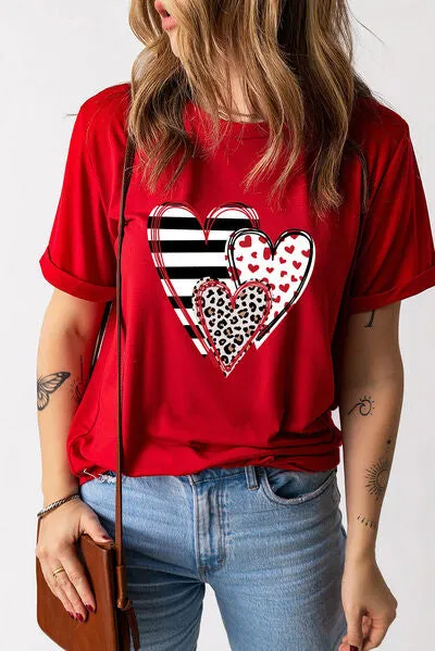 Heart Round Neck Short Sleeve T-Shirt sold by Charming Charlie