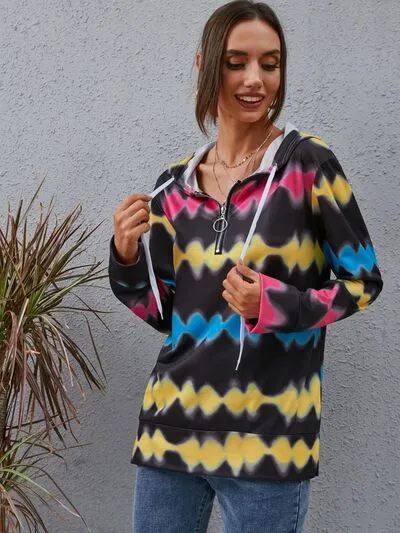 Contrast Quarter Zip Dropped Shoulder Hoodie sold by Charming Charlie product image thumbnail 3