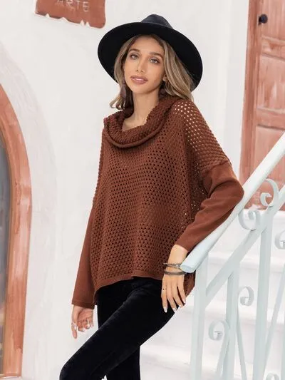 Openwork Mock Neck Dropped Shoulder Sweater sold by Charming Charlie product image thumbnail 4