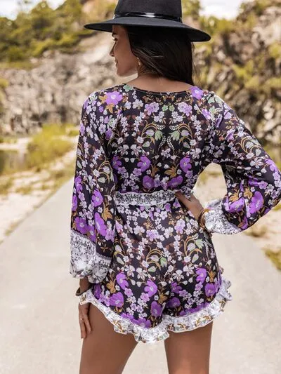 Printed Frill Half Button Balloon Sleeve Romper sold by Charming Charlie product image thumbnail 2