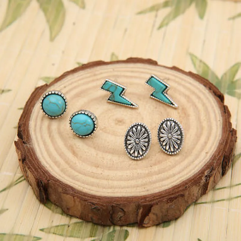 3 Piece Artificial Turquoise Stud Earrings sold by Charming Charlie