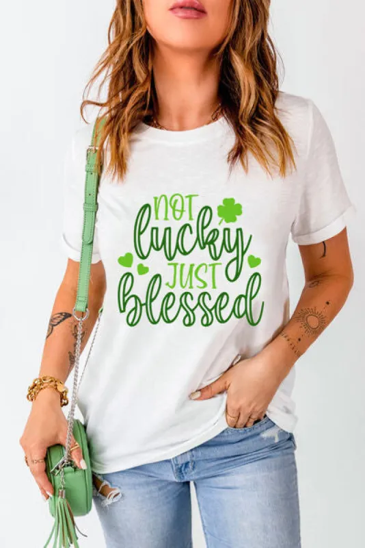 NOT LUCKY JUST BLESSED Round Neck T-Shirt sold by Charming Charlie