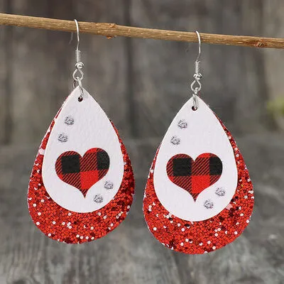 Heart Sequin Leather Teardrop Earrings sold by Charming Charlie