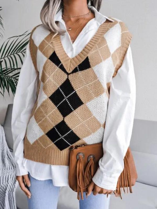 Plaid V-Neck Sweater Vest sold by Charming Charlie