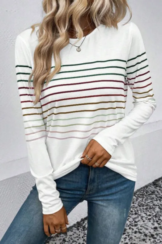 Striped Round Neck Long Sleeve T-Shirt sold by Charming Charlie