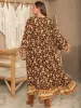 Plus Size Printed V-Neck Balloon Sleeve Dress sold by Charming Charlie