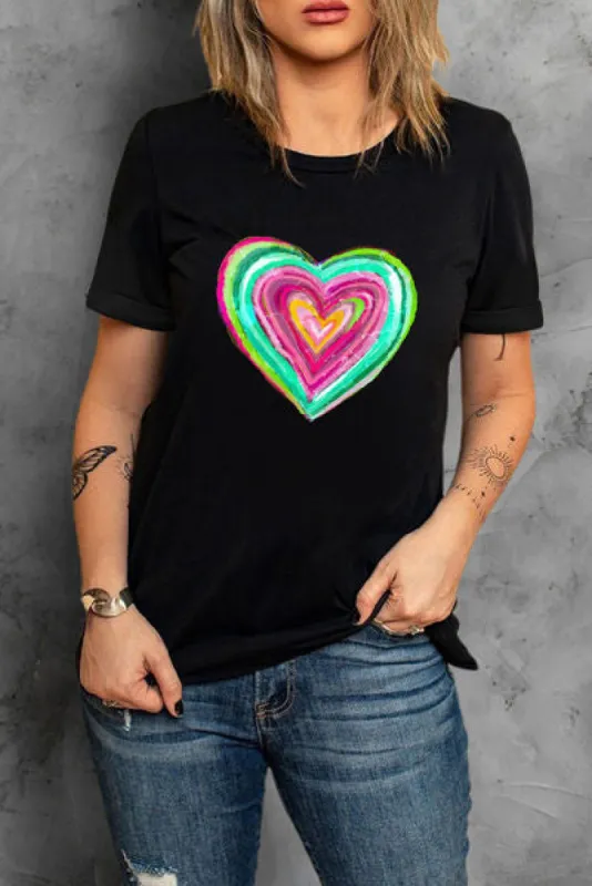 Heart Round Neck Short Sleeve T-Shirt sold by Charming Charlie