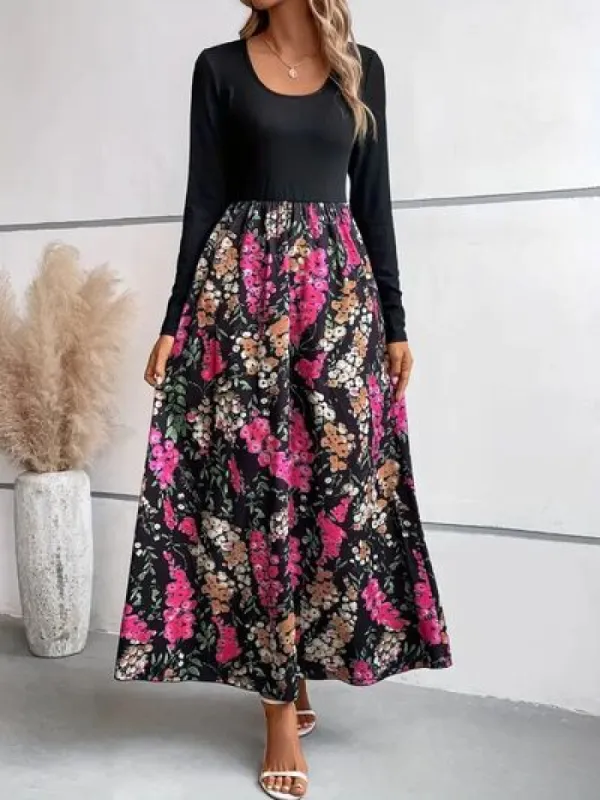 Floral Round Neck Long Sleeve Maxi Dress sold by Charming Charlie