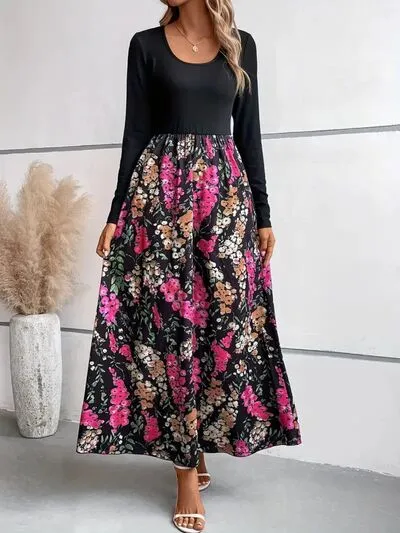Floral Round Neck Long Sleeve Maxi Dress sold by Charming Charlie