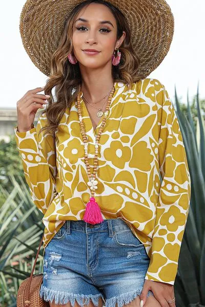 Printed Notched Long Sleeve Blouse sold by Charming Charlie product image thumbnail 3