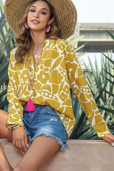 Printed Notched Long Sleeve Blouse sold by Charming Charlie product image thumbnail 4