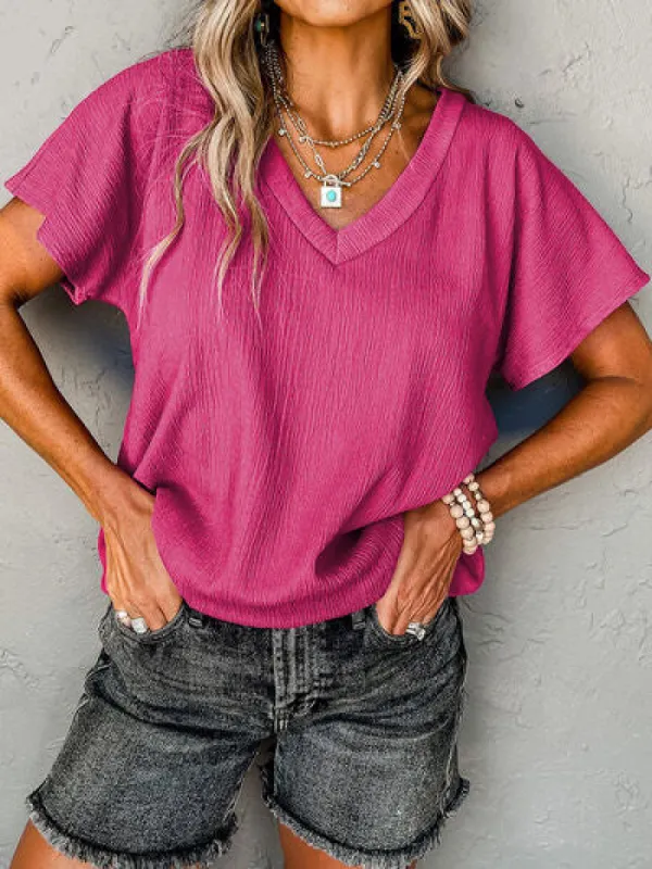 Textured V-Neck Short Sleeve T-Shirt sold by Charming Charlie