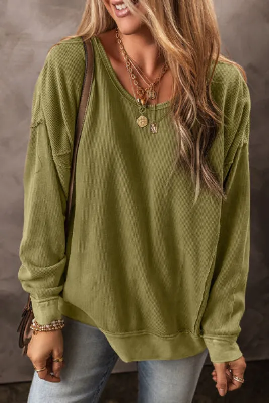 Round Neck Dropped Shoulder Sweatshirt sold by Charming Charlie