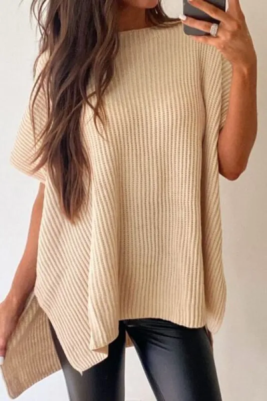 Waffle-Knit Slit Short Sleeve Sweater sold by Charming Charlie