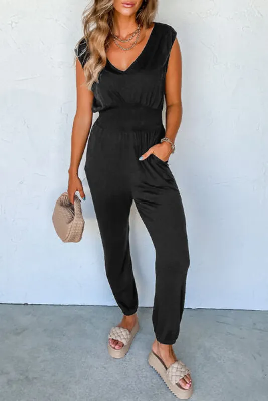 V-Neck Wide Strap Pocketed Jumpsuit sold by Charming Charlie