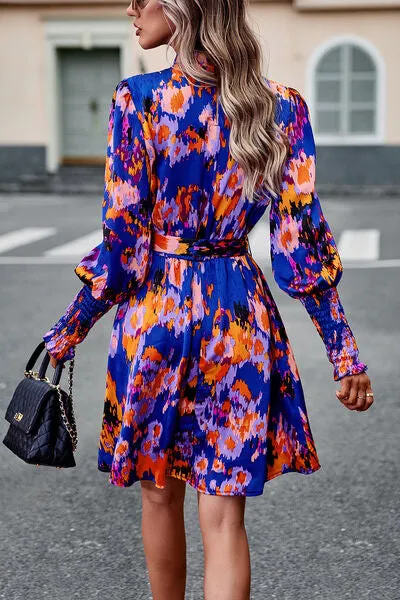 Printed Tie Waist Mock Neck Lantern Sleeve Dress sold by Charming Charlie product image thumbnail 2
