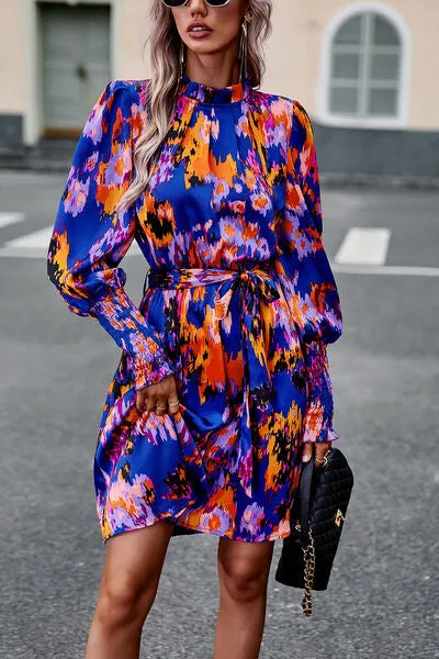 Printed Tie Waist Mock Neck Lantern Sleeve Dress sold by Charming Charlie product image thumbnail 4